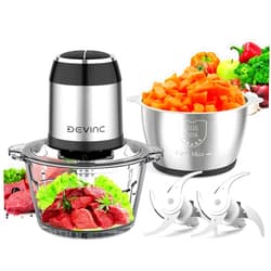 DEVINC Food Processors, Mini Meat Grinder & Veggie Chopper with 2 Bowls (8 Cup+8 Cup), Electric Food Chopper with 2 Sets of Bi-Level Blades for Meat, Vegetables, Fruits and Nuts