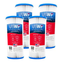 US Water Filters 30 Micron 10 Inch x 4.5 Inch | 4-Pack Pleated Polyester Whole House Sediment Replacement Cartridge | Compatible with Pentek R30-BB, Hydronix SPC-45-1030 | Made in the USA, US Water Filters