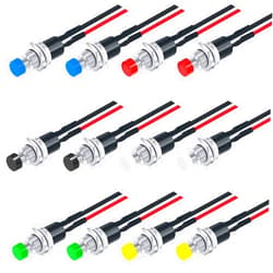 Twidec/12PCS 12V 250V Momentary Push Button Switch 2 Pins SPST 7mm 6 Colors Normal Open 1A Mini Round Button Switch with Pre-soldered Wires PBS-110-X6C
