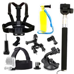 TEKCAM Action Camera Accessories kit Compatible with Gopro Hero 13 12 11 10 9 8/AKASO EK7000/Brave 7/Apexcam/Pro Xtreme, Head Mount Strap Chest Strap Selfie Stick Suction Mount Floating Hand Grip Bike Mount