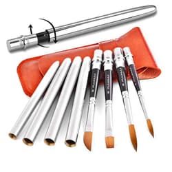 Fuumuui Sable Travel Watercolor Brushes, Fuumuui 4pcs Kolinsky Sable Watercolor Travel Brushes with Leather Pouch - Fine Point Rounds Dagger Flat for Watercolor Gouache Ink Painting