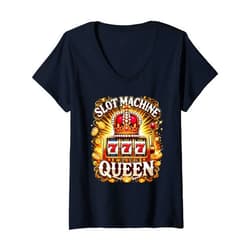 BizzyflyUSA Womens Slot Machine Queen Crown Slots Player Casino Gambling Lover V-Neck T-Shirt