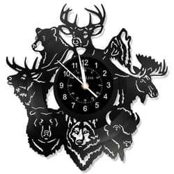 BOVIZIPY Wild Animal Themed Wall Clock, 12 inch Vinyl Record Clock, Art Decor for livingroom/Bedroom/studyroom/Yard.Black Glue Art Decor Gift.