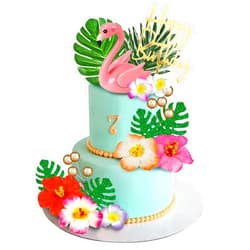 DRWATE 23 PCS Flamingo Cake Toppers Summer Cake Decoration with Cute Pink Flamingo Figures and Hibiscus Flower Palm Leaves for Hawaiian Aloha Themed Party Supplies (Type 1)