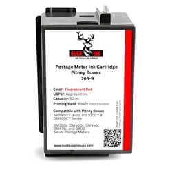 BUCK TAPE AS TOUGH AS A BUCK Buck PB 765-9 Replacement Fluorescent Red Ink Cartridge (50ml) for SendPro C, SendPro+ Compatible with DM300C, DM400C, DM450C, DM475C, & G900 Series Postage Meters