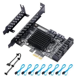 BEYIMEI PCIe SATA Card 8 Ports, with 8 SATA Cables, Power Splitter Cable andLow Profile Bracket,SATA 3.0 Controller Expansion Card, PCI-E X1 3.0 Gen3 (6Gbps) Controller Card (ASM1064+JMB575)