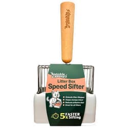 Sprinkle & Sweep Metal Cat Litter Scoop - Heavy Duty Litter Scooper & Speed Sifter with Comfortable Beech Wood Grip - Washable Convenient Stand for Easy and Efficient Cleaning