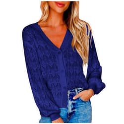 Generic Women's Skeleton Knit Open Front Coats V Neck Long Sleeve Cardigans Sweaters Solid Color Lightweight Outerwear Coats