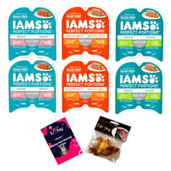 ILC Buy Iams Perfect Portions Grain Free Pate Wet cat Food Bundle Includes : 02 Salmon Recipe Indoor,02 Turkey Recipe Indoor and 02 Chicken Healthy Adult. (2.6 OZ Each) Plus Booklet Kit Mouse Toy.