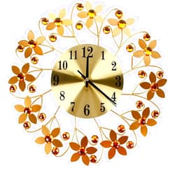 ZMDQD Wall Clock Modern Art Wall Clock Numeral Round Clock Modern Floral Wall Clock, 3D Large Round Metal Crystal Wall Clock, Easy to Read Silent for Office Living Room Home Restaurant Bedroom, Gold