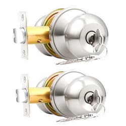 Probrico 2 Pack Keyed Alike Entry Door Knobs with Lock and Key Ball Door Knob Handles Entrance Door Lockset Brushed Nickel Finish