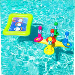 Sloosh 2 Sets Inflatable Pool Toss Game Combo Set Includes Ring Toss & Corn-Toss Game Floating Toss Game, Swimming Pool Games for Kids Adults Summer Pool Party Fun & Pool Accessories