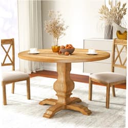Roundhill Furniture Havre Pedestal Base Round Dining Table, Oak
