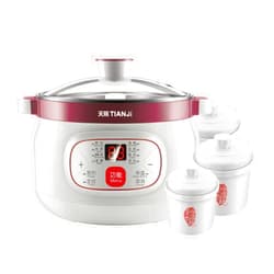 Tianji Small Electric Stew Pot, Multi-Purpose Ceramic Cooker for Soup, Desserts, Steaming, with Multiple Ceramic Liners, 1.8L+0.44L*3, DGD18-18CG