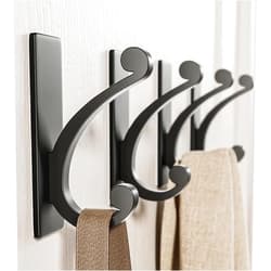 Jockcaras Adhesive Wall Hook for Towel/Coat - Extra Sticky 10LB Stainless, Stick on Hanger for Bath or Shower, Matt Black 4-Pack