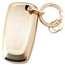 YUBOMT Key Fob Cover for Ford Car Key Shell with Key Ring for Ford F150 F250 F350 F450 F550 Explorer Expedition Escape Mustang Ecosport,Gold