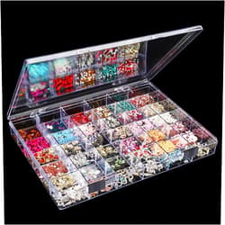 Noverlife 36 Grids Clear Plastic Jewelry Organizer Box, Nail Charm Holder Double Buckle Bead Organizer Storage Container Box, Empty Nail Box Organizer Earring Display Case Acrylic Bead Box for Women