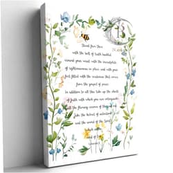 BCedars Canvas Wall Art Armor of God Ephesians Bible Verse Watercolor Wildflowers 8x12 Inches Ready to Hang Perfect for Home Decor and Thoughtful Christian Gifts