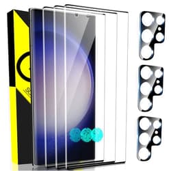 Asstar [3+3Pack Screen Protector for Samsung Galaxy S23 Ultra,3 Pack 9H Tempered Glass Screen Protector With 3 Pack Camera Lens Protector, Fingerprint Support Anti-Scratch Bubble Free Case Friendly