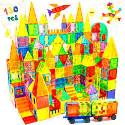 EchoPlan 130 PCS Magnetic Tiles,Magnetic Building Blocks with 2 Cars,Magnet Tiles 3D Clear Construction STEM Preschool Sensory Educational Toys Set for Kids Toddlers Boys 3 4 5 6 7 8 9+ Year Old