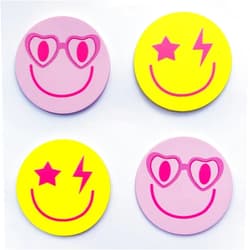 Wajuswode Preppy Car Coasters 4PCS Pink Face Shaped Silicone Cup Holder Smile Lip Lightning Pink Cute car Coasters Preppy Aesthetic Car Accessories