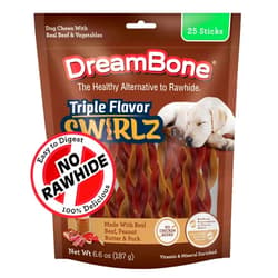 Dreambone Triple Flavor Swirlz No Chicken Added for Dogs, 25 Count, Treat Your Dog to Easy-to-Digest Rawhide-Free Chews Made with Real Beef, Peanut Butter and Pork