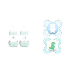 MAM Easy Start Matte Anti-Colic Baby Bottles, 5oz (2 Count), Slow Flow Nipples, Baby Boy & Original Start Newborn Baby Pacifier, Best Pacifier for Breastfed Babies, Sterilizer Case