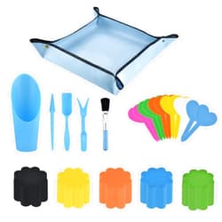 HUIYAR 18 Pcs Mini Transplanting Tools Set, Garden Shovel Hand Tools with 100 PCS Bonsai Pot Bottom Pads for Planters to Keep Away Soil Loss, Foldable Double-Sided Repotting Mat, Mini Fairy Garden Plant Care
