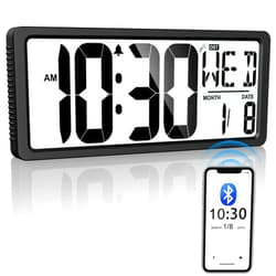 Xflyee Backlight Digital Wall Clock Battery Operated with Bluetooth Time Sync/No Setup Required, 15'' Large Digital Wall Clock with Day, Date & Temperature, Large Digital Clock for Bedroom, Office