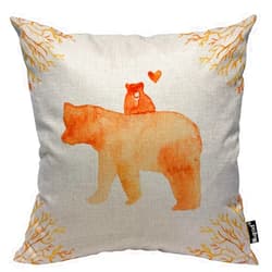 Mugod Mother Bear and Baby Bear Throw Pillow Cute Animals Floral Frame Love Heart Brown Cotton Linen Square Cushion Cover Standard Pillowcase 18x18 Inch for Home Decorative Bedroom/Living Room/Car