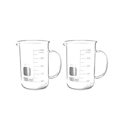 QWORK Beaker with Handle, 1000ml/33.81oz, Measuring Cup, Borosilicate Glass, Beaker Mug with Pouring Spout, 2 Pack
