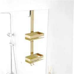 Hiendure Gold Shower Caddy Over Shower Door - 2 Tier Hanging Shower Caddy Organizer No Drilling, Shower Storage Shelf for Indoor Shower, Bathroom, Bedroom, Kitchen