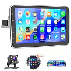 Podofo Android Single Din Car Stereo 10 inch HD Vertical Rotatable IPS Touch Screen in Dash GPS Head Unit with Bluetooth and Backup Camera,Podofo Car Radio Support WiFi Subwoofer Mirror Link