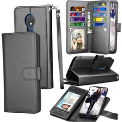 Tekcoo Wallet Case for Moto G7 Play/T-Mobile Revvlry/Motorola Moto G7 Optimo (XT1952DL), Luxury Credit Card Slots Holder Carrying Folio Flip PU Leather [Detachable Magnetic Hard Cover] Black