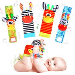 PADONISE Wrist Rattle Foot Finder Socks Set for Baby Arm Hand Bracelet Rattle Feet Leg Ankle Socks Newborn Soft Sensory Toys Baby Socks Newborn Rattles Toys Baby Gifts 0-3 6-12 Months Infant Girl Boy