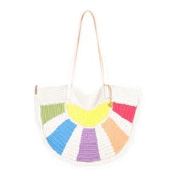 The Sak Faye Tote Bag in Crochet, Double Leather Shoulder Straps, Multi Sunbeam