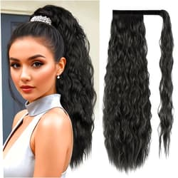 SHNMIN Long Corn Wave Ponytail Extension,22 Inch Magic Paste Wrap Around Ponytail for Hairpieces Synthetic Clip in Ponytail Heat Resistant Pony Tails Hairpiece for Women Daily Use