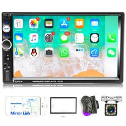 Hodozzy Double Din Car Stereo 7 inch Touchscreen Car Radios with Bluetooth Indash 2 Din Car Audio Head Unit Support Mirror Link for Android/iOS USB TF AUX FM MP5 Multimedia Player + Backup Camera