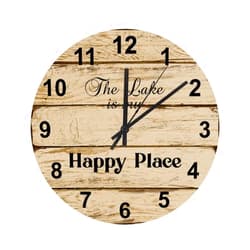 LetusZhogo Lake Wall Clock - 12 Inch Silent Non-Ticking Wooden Wall Clocks Battery Operated - The Lake is My Happy Place - Country Retro Rustic Style Decorative for Living Room, Kitchen, Home