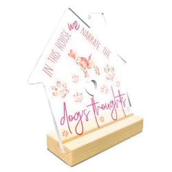 Sugargoo Dog Lovers Gifts for Women,in This House We Narrate The Dogs Thoughts Clear Desk Decorative Sign Acrylic Decor with Wooden Stand for Desk Table Shelf