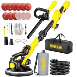 Alloyman Drywall Sander, 1050W Electric Drywall Sander with Vacuum Dust Collection, 2100RPM Wall Sander with 7 Variable Speed, Foldable & Extendable Handle, Double-Deck LED Light, Dust Bag and Hose
