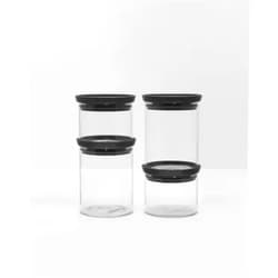 Brabantia 4pc Stackable Glass Food Jars (Dark Gray) 2x 0.07 & 2x 0.13 Gal Heat-Safe, Dishwasher-Safe, Air-Tight Pantry Organizers