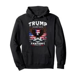 BizzyflyUSA Freedom Fighter Trump Patriotic Eagle USA Flag Pullover Hoodie