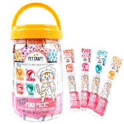 Pet Craft Supply Lickable Cat Treats Variety Pack (Salmon, Shrimp, Tuna, Chicken) 50ct Tub, Squeezable Tubes High Protein Cat Puree Wet Food or Food Topper