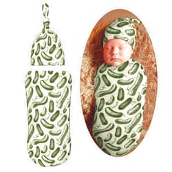 Muishi Retro Green Pickles Newborn Swaddle Blankets Hat Sets Soft Baby Receiving Blanket Swaddle Sack for Baby Shower Infant Boy Girl Gift