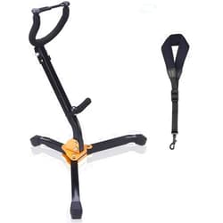 YueYueZou Foldable Saxophone Stand, Alto/Tenor Sax Stand Metal Triangle Base Cotton Strap