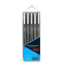 Prismacolor Premier Fine Line Illustration Markers, Assorted Fine Tips, Black, Adult Coloring, 5 Pack