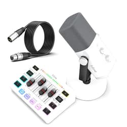 FIFINE Gaming Equipment Bundle, XLR/USB Streaming Dynamic Microphone with Audio Mixer Set, Podcast Recording Mic with Gain Knob, PC Mixer with Slider Fader Kit for Video, Game Voice-Ampligame KS5W