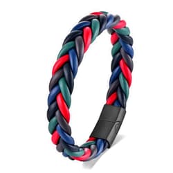 BIYONGDE Handmade Braided Leather Bracelet, Black Stainless Steel Clasp, Mens, Cool Classic Stylish