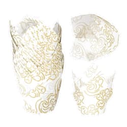uxcell 50 Pcs Tulip Baking Cups Cupcake Muffins Liners Paper Greaseproof Wrappers for Wedding Birthday Party Festivals Christmas, White/Gold